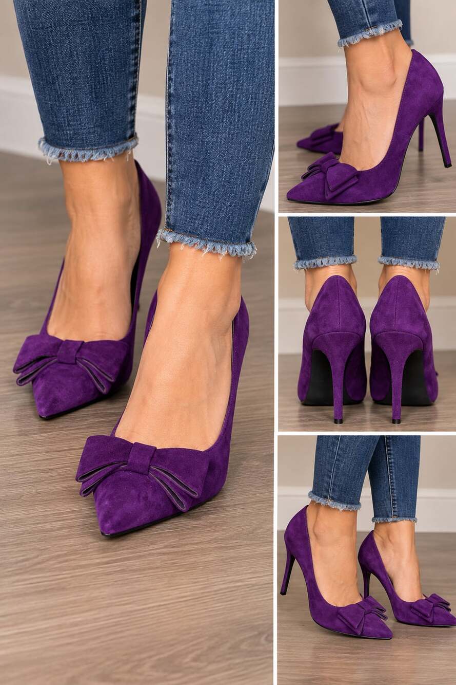 Cathy Jean Pumps Women’s Size 8 Purple Suede Bow Heels Stiletto